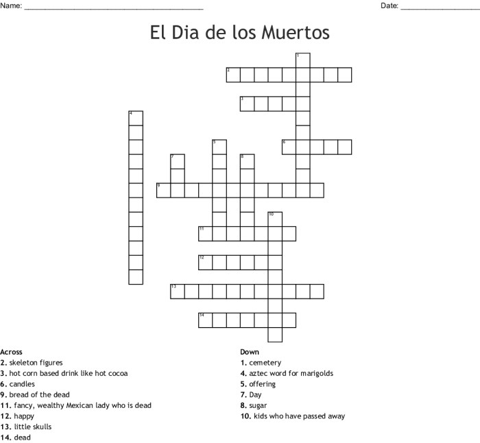 Dia de los muertos crossword answer key