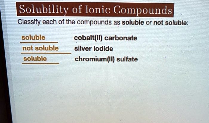 Soluble insoluble compounds classify appropriate bins respective